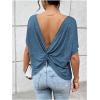 imageWomens Backless Twist Knot T Shirt Oversized Solid Short Sleeve Tees Open Back Asymmetrical Hem Casual TopsSolid Blue