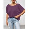 imageWomens Backless Twist Knot T Shirt Oversized Solid Short Sleeve Tees Open Back Asymmetrical Hem Casual TopsViolet Purple