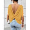 imageWomens Backless Twist Knot T Shirt Oversized Solid Short Sleeve Tees Open Back Asymmetrical Hem Casual TopsYellow