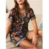 imageWomens Bow Pajamas Sets Short Sleeve Button Down Pajamas Y2k Preppy Cute PJ Set SleepwearBlack Patterned