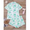 imageWomens Bow Pajamas Sets Short Sleeve Button Down Pajamas Y2k Preppy Cute PJ Set SleepwearBow Green