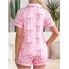 imageWomens Bow Pajamas Sets Short Sleeve Button Down Pajamas Y2k Preppy Cute PJ Set SleepwearBow Pink