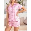 imageWomens Bow Pajamas Sets Short Sleeve Button Down Pajamas Y2k Preppy Cute PJ Set SleepwearBow Pink
