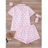 imageWomens Bow Pajamas Sets Short Sleeve Button Down Pajamas Y2k Preppy Cute PJ Set SleepwearPink