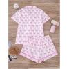 imageWomens Bow Pajamas Sets Short Sleeve Button Down Pajamas Y2k Preppy Cute PJ Set SleepwearWhite and Pink