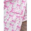 imageWomens Bow Pajamas Sets Short Sleeve Button Down Pajamas Y2k Preppy Cute PJ Set SleepwearWhite and Pink