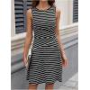 imageWomens Casual Summer Dresses 2025 Striped High Waisted Crewneck Sleeveless A Line Mini Tank DressBlack and White
