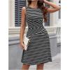 imageWomens Casual Summer Dresses 2025 Striped High Waisted Crewneck Sleeveless A Line Mini Tank DressBlack and White