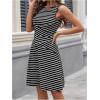 imageWomens Casual Summer Dresses 2025 Striped High Waisted Crewneck Sleeveless A Line Mini Tank DressBlack and White