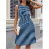 imageWomens Casual Summer Dresses 2025 Striped High Waisted Crewneck Sleeveless A Line Mini Tank DressBlue and White