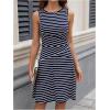 imageWomens Casual Summer Dresses 2025 Striped High Waisted Crewneck Sleeveless A Line Mini Tank DressDeep Blue Striped