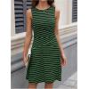 imageWomens Casual Summer Dresses 2025 Striped High Waisted Crewneck Sleeveless A Line Mini Tank DressGreen Black Striped