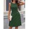 imageWomens Casual Summer Dresses 2025 Striped High Waisted Crewneck Sleeveless A Line Mini Tank DressGreen Black Striped