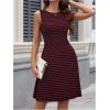 imageWomens Casual Summer Dresses 2025 Striped High Waisted Crewneck Sleeveless A Line Mini Tank DressRed