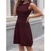 imageWomens Casual Summer Dresses 2025 Striped High Waisted Crewneck Sleeveless A Line Mini Tank DressRed