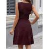 imageWomens Casual Summer Dresses 2025 Striped High Waisted Crewneck Sleeveless A Line Mini Tank DressRed