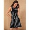 imageWomens Casual Summer Dresses 2025 Striped High Waisted Crewneck Sleeveless A Line Mini Tank DressStriped Black