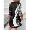 imageWomens Cold Shoulder Half Sleeve Mini Dress Summer V Neck Sheer Mesh Short DressBlack and White