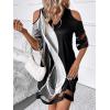 imageWomens Cold Shoulder Half Sleeve Mini Dress Summer V Neck Sheer Mesh Short DressBlack and White