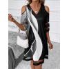 imageWomens Cold Shoulder Half Sleeve Mini Dress Summer V Neck Sheer Mesh Short DressBlack and White
