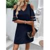 imageWomens Cold Shoulder Half Sleeve Mini Dress Summer V Neck Sheer Mesh Short DressBlue
