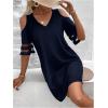 imageWomens Cold Shoulder Half Sleeve Mini Dress Summer V Neck Sheer Mesh Short DressBlue
