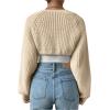 imageWomens Cropped Cardigan Sweaters Long Sleeve Open Front Bolero Shrugs Casual Knit TopsApricot Plain