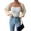 imageWomens Cropped Cardigan Sweaters Long Sleeve Open Front Bolero Shrugs Casual Knit TopsApricot Plain