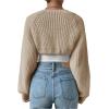 imageWomens Cropped Cardigan Sweaters Long Sleeve Open Front Bolero Shrugs Casual Knit TopsBeige