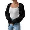 imageWomens Cropped Cardigan Sweaters Long Sleeve Open Front Bolero Shrugs Casual Knit TopsBlack