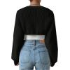 imageWomens Cropped Cardigan Sweaters Long Sleeve Open Front Bolero Shrugs Casual Knit TopsBlack