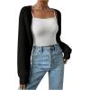 imageWomens Cropped Cardigan Sweaters Long Sleeve Open Front Bolero Shrugs Casual Knit TopsBlack