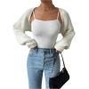 imageWomens Cropped Cardigan Sweaters Long Sleeve Open Front Bolero Shrugs Casual Knit TopsWhite