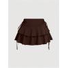 imageWomens Drawstring Bow Side Mini Skirts Tiered Layer Ruffle Elastic Waist Y2K Coquette Short SkirtsBrown