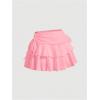 imageWomens Drawstring Bow Side Mini Skirts Tiered Layer Ruffle Elastic Waist Y2K Coquette Short SkirtsCoral Pink