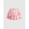imageWomens Drawstring Bow Side Mini Skirts Tiered Layer Ruffle Elastic Waist Y2K Coquette Short SkirtsPink