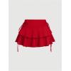 imageWomens Drawstring Bow Side Mini Skirts Tiered Layer Ruffle Elastic Waist Y2K Coquette Short SkirtsRed