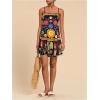 imageWomens Floral Boho Flowy Mini Cami Dress Ruffle Hem Spaghetti Strap Vacation Tank DressesBlack