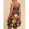 imageWomens Floral Boho Flowy Mini Cami Dress Ruffle Hem Spaghetti Strap Vacation Tank DressesBlack
