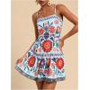 imageWomens Floral Boho Flowy Mini Cami Dress Ruffle Hem Spaghetti Strap Vacation Tank DressesBlue