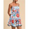 imageWomens Floral Boho Flowy Mini Cami Dress Ruffle Hem Spaghetti Strap Vacation Tank DressesBlue