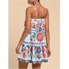 imageWomens Floral Boho Flowy Mini Cami Dress Ruffle Hem Spaghetti Strap Vacation Tank DressesBlue