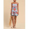 imageWomens Floral Boho Flowy Mini Cami Dress Ruffle Hem Spaghetti Strap Vacation Tank DressesBlue