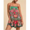 imageWomens Floral Boho Flowy Mini Cami Dress Ruffle Hem Spaghetti Strap Vacation Tank DressesGreen