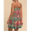imageWomens Floral Boho Flowy Mini Cami Dress Ruffle Hem Spaghetti Strap Vacation Tank DressesGreen