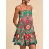 imageWomens Floral Boho Flowy Mini Cami Dress Ruffle Hem Spaghetti Strap Vacation Tank DressesGreen