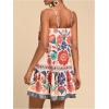 imageWomens Floral Boho Flowy Mini Cami Dress Ruffle Hem Spaghetti Strap Vacation Tank DressesMulticolor