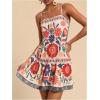imageWomens Floral Boho Flowy Mini Cami Dress Ruffle Hem Spaghetti Strap Vacation Tank DressesMulticolor