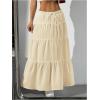imageWomens Flowy Flared Ruffle Hem A Line Maxi Skirts Elastic Waist Elegant Tiered Layer Boho Long SkirtsBeige