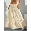 imageWomens Flowy Flared Ruffle Hem A Line Maxi Skirts Elastic Waist Elegant Tiered Layer Boho Long SkirtsBeige